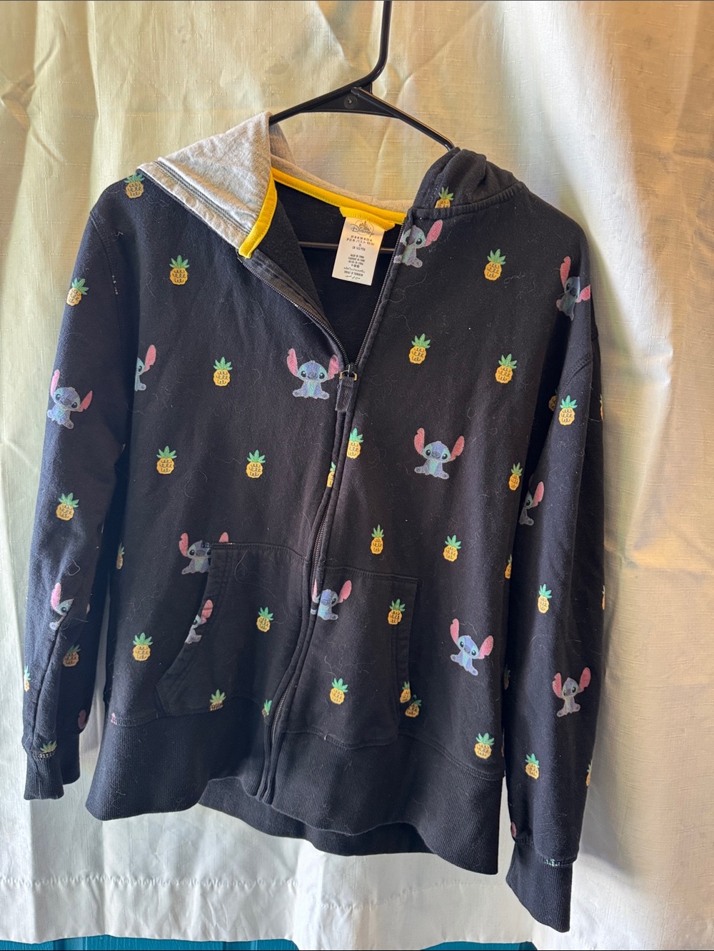 Disney Black Zip Hoodie with Pineapple & Stitch Print